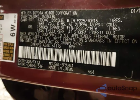 2006 Toyota Highlander V6 from USA, damaged, VIN JTEEP21A860161172